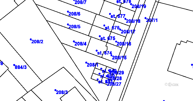 Parcela st. 674 v KÚ Lány, Katastrální mapa