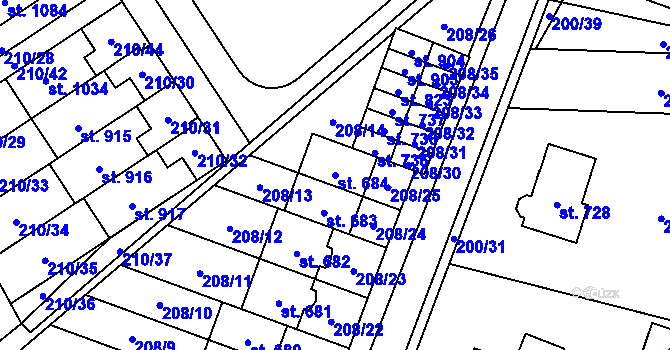 Parcela st. 684 v KÚ Lány, Katastrální mapa