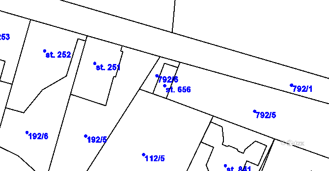 Parcela st. 656 v KÚ Lány, Katastrální mapa