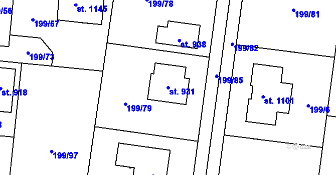 Parcela st. 931 v KÚ Lány, Katastrální mapa
