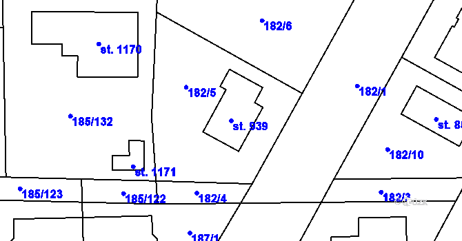 Parcela st. 939 v KÚ Lány, Katastrální mapa