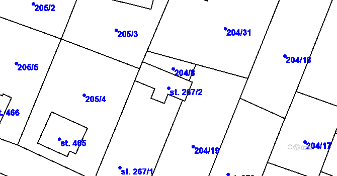 Parcela st. 267/2 v KÚ Lány, Katastrální mapa