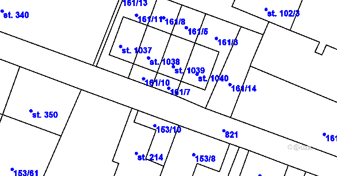 Parcela st. 161/7 v KÚ Lány, Katastrální mapa