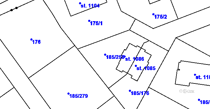 Parcela st. 185/258 v KÚ Lány, Katastrální mapa