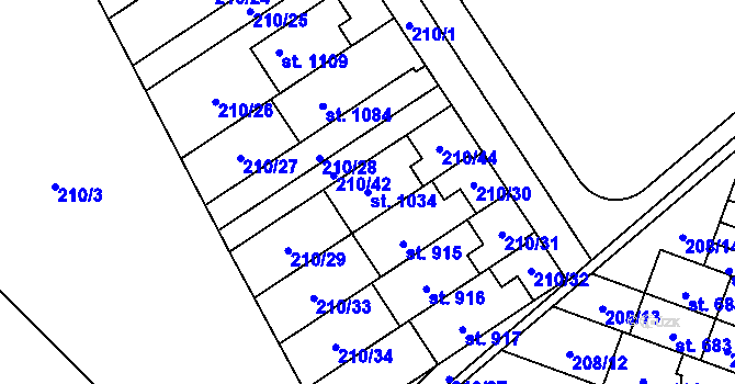 Parcela st. 1034 v KÚ Lány, Katastrální mapa