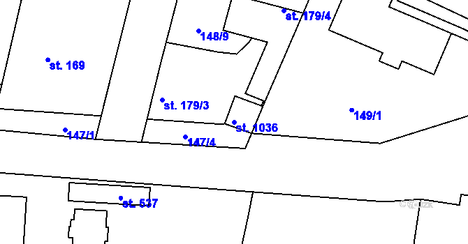 Parcela st. 1036 v KÚ Lány, Katastrální mapa