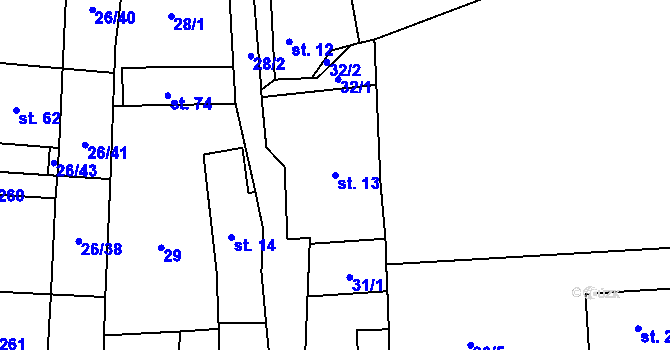 Parcela st. 13 v KÚ Vašírov, Katastrální mapa