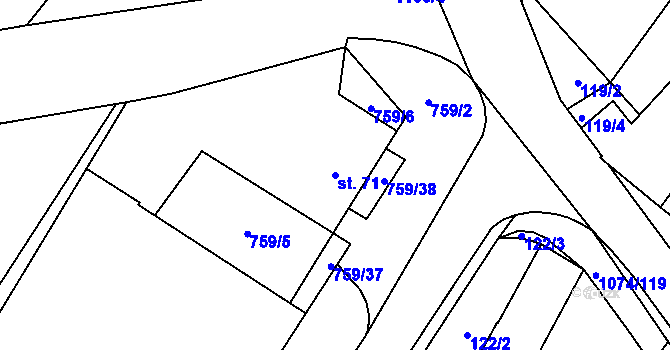 Parcela st. 71 v KÚ Lány na Důlku, Katastrální mapa