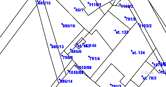 Parcela st. 145 v KÚ Lány na Důlku, Katastrální mapa