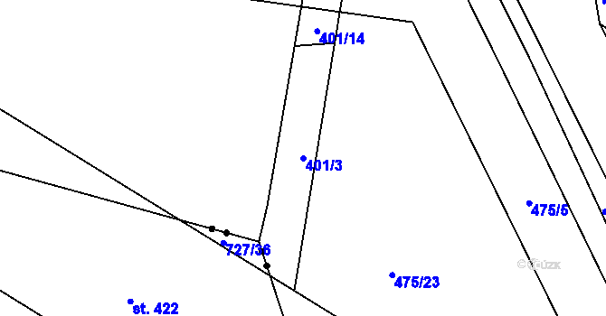Parcela st. 401/3 v KÚ Lány na Důlku, Katastrální mapa