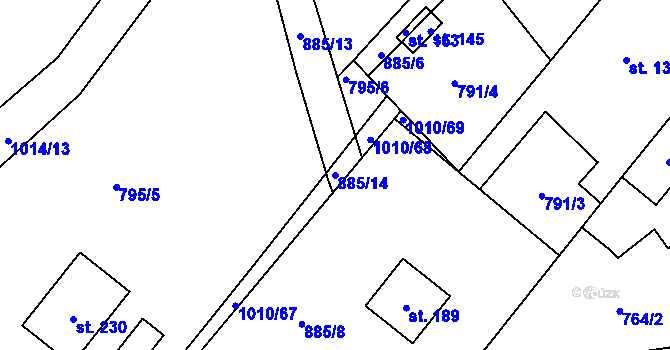 Parcela st. 885/14 v KÚ Lány na Důlku, Katastrální mapa