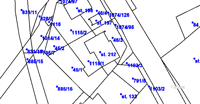 Parcela st. 212 v KÚ Lány na Důlku, Katastrální mapa