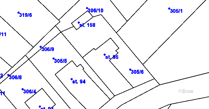 Parcela st. 95 v KÚ Opočínek, Katastrální mapa