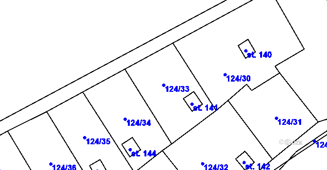 Parcela st. 124/33 v KÚ Opočínek, Katastrální mapa