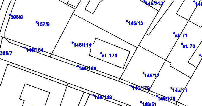 Parcela st. 171 v KÚ Srnojedy, Katastrální mapa