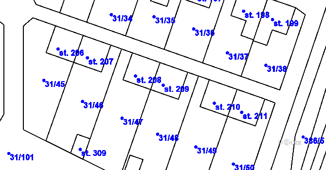 Parcela st. 209 v KÚ Srnojedy, Katastrální mapa