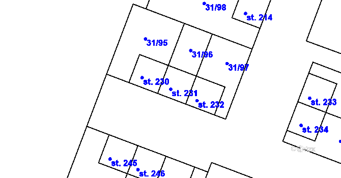 Parcela st. 231 v KÚ Srnojedy, Katastrální mapa