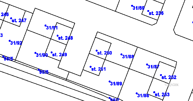 Parcela st. 250 v KÚ Srnojedy, Katastrální mapa
