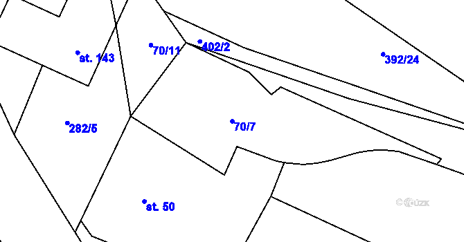 Parcela st. 70/7 v KÚ Srnojedy, Katastrální mapa