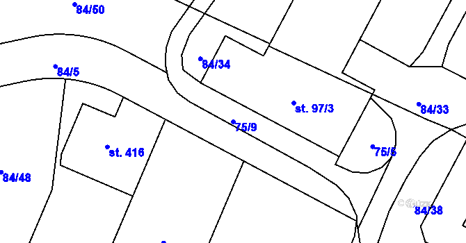 Parcela st. 75/9 v KÚ Srnojedy, Katastrální mapa