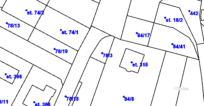 Parcela st. 78/3 v KÚ Srnojedy, Katastrální mapa