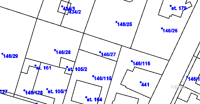 Parcela st. 146/27 v KÚ Srnojedy, Katastrální mapa
