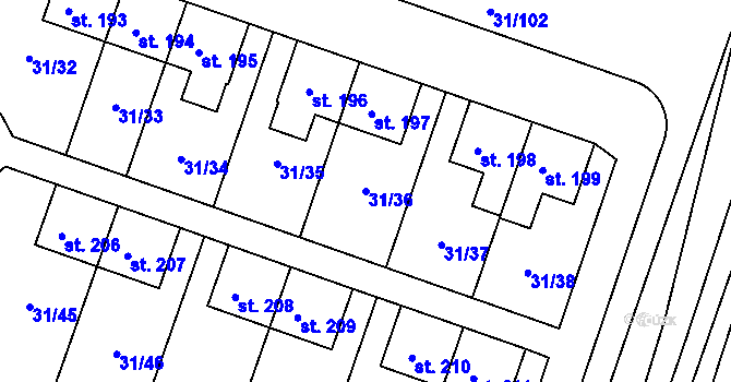 Parcela st. 31/36 v KÚ Srnojedy, Katastrální mapa