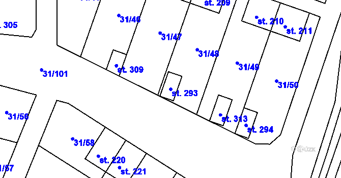 Parcela st. 293 v KÚ Srnojedy, Katastrální mapa