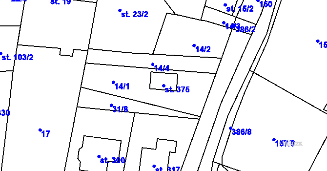 Parcela st. 375 v KÚ Srnojedy, Katastrální mapa