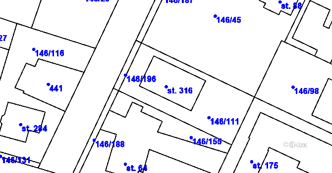 Parcela st. 316 v KÚ Srnojedy, Katastrální mapa