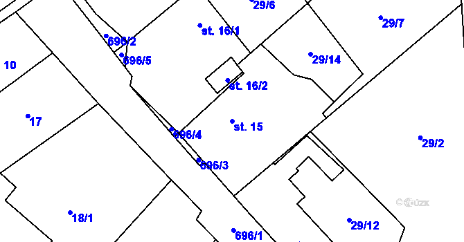 Parcela st. 15 v KÚ Lány u Dašic, Katastrální mapa