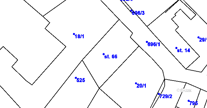 Parcela st. 66 v KÚ Lány u Dašic, Katastrální mapa
