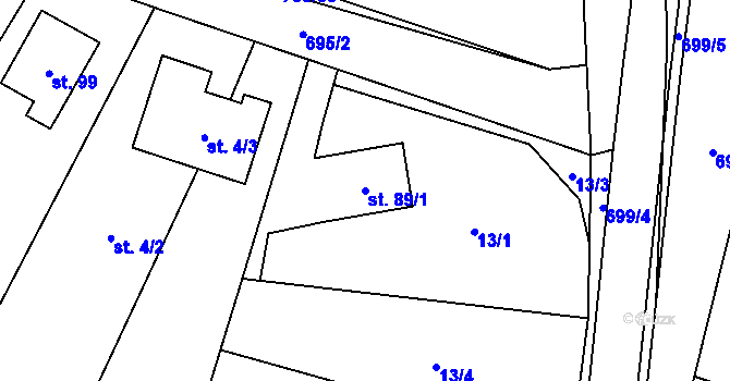 Parcela st. 89/1 v KÚ Lány u Dašic, Katastrální mapa