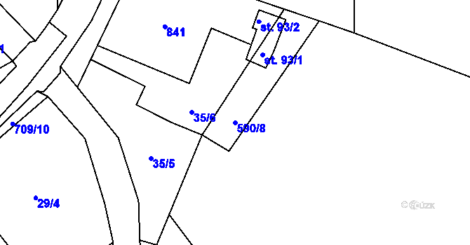 Parcela st. 590/8 v KÚ Lány u Dašic, Katastrální mapa