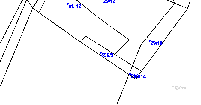 Parcela st. 590/9 v KÚ Lány u Dašic, Katastrální mapa