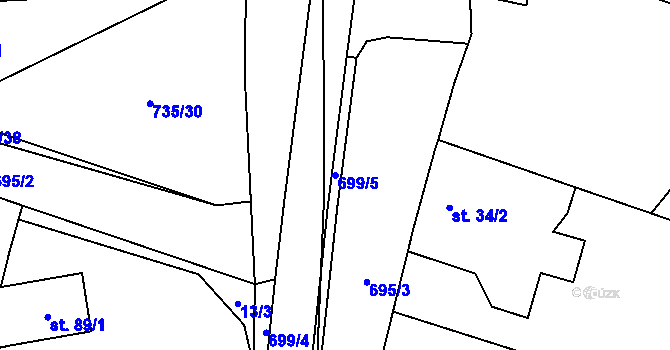 Parcela st. 699/5 v KÚ Lány u Dašic, Katastrální mapa