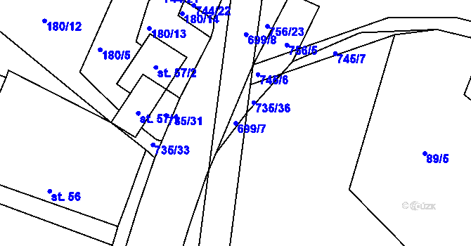 Parcela st. 699/7 v KÚ Lány u Dašic, Katastrální mapa
