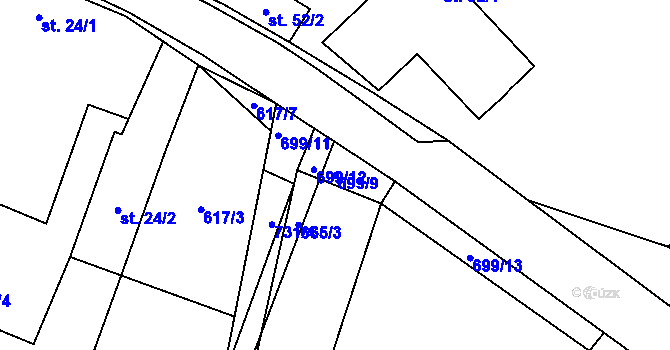 Parcela st. 699/9 v KÚ Lány u Dašic, Katastrální mapa