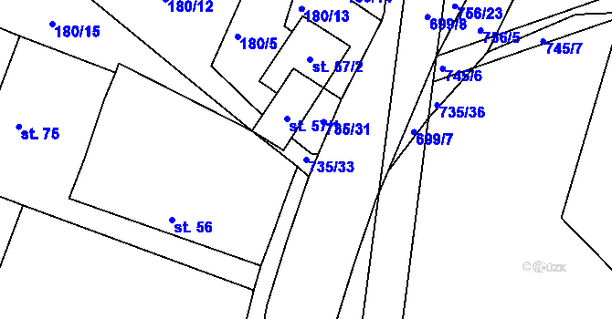 Parcela st. 735/33 v KÚ Lány u Dašic, Katastrální mapa