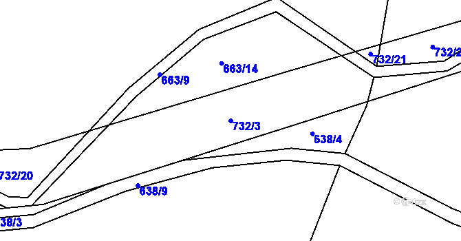 Parcela st. 732/3 v KÚ Lány u Dašic, Katastrální mapa