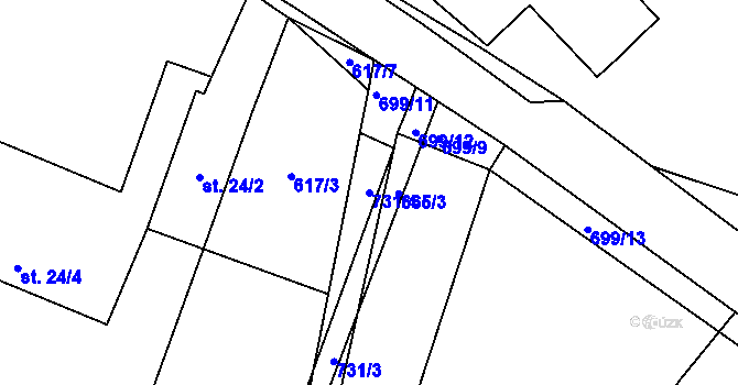 Parcela st. 731/4 v KÚ Lány u Dašic, Katastrální mapa