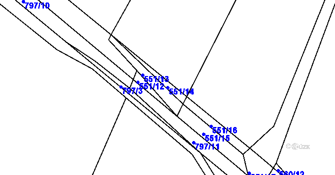 Parcela st. 551/14 v KÚ Lány u Dašic, Katastrální mapa