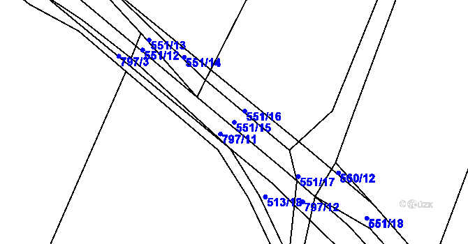 Parcela st. 551/15 v KÚ Lány u Dašic, Katastrální mapa