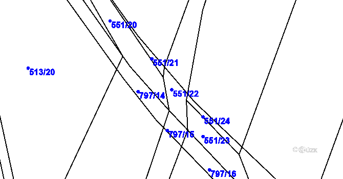 Parcela st. 551/22 v KÚ Lány u Dašic, Katastrální mapa