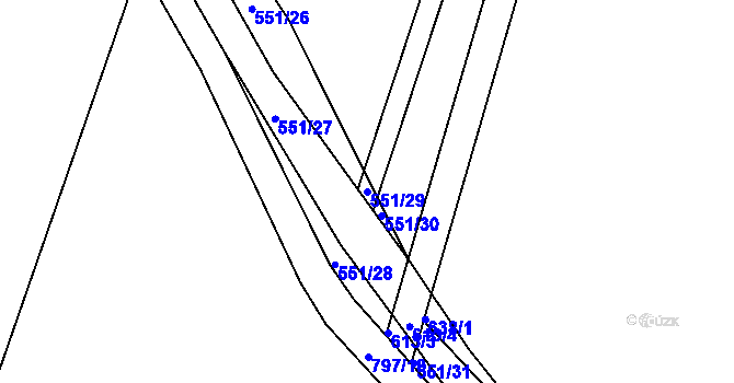 Parcela st. 551/29 v KÚ Lány u Dašic, Katastrální mapa