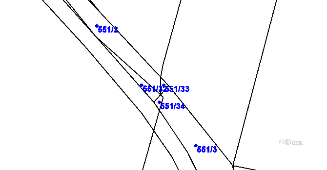 Parcela st. 551/33 v KÚ Lány u Dašic, Katastrální mapa
