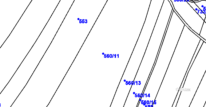 Parcela st. 560/11 v KÚ Lány u Dašic, Katastrální mapa
