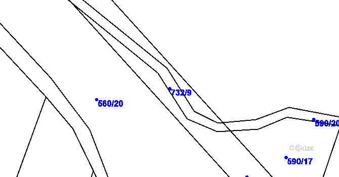 Parcela st. 732/9 v KÚ Lány u Dašic, Katastrální mapa