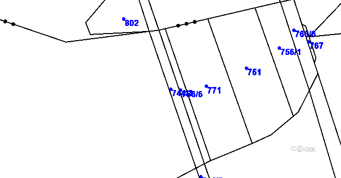 Parcela st. 744/3 v KÚ Lány u Dašic, Katastrální mapa