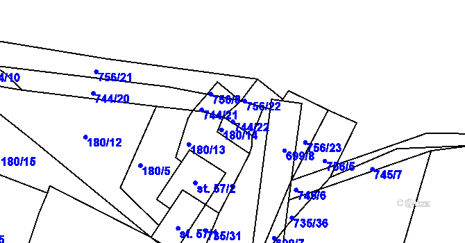 Parcela st. 744/22 v KÚ Lány u Dašic, Katastrální mapa